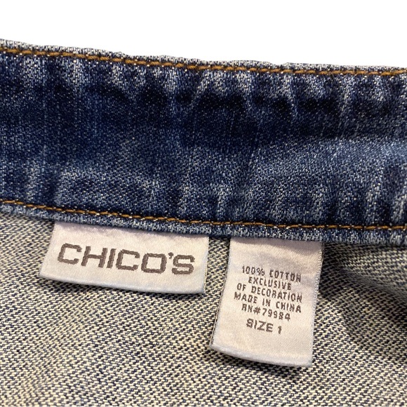 Vintage 90's Embroidered Beaded Blue Denim Jacket Size 1 Women's Chico's Boho - Picture 8 of 14